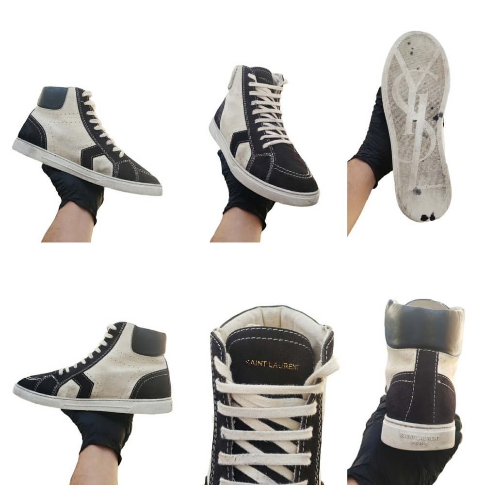 Rare Saint Laurent Paris Leather Suede Anibe Holes Joe High Top Sneakers G485187